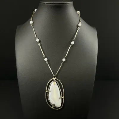 Sterling Silver And White Lace Agate Necklace*
