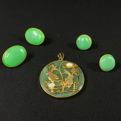 Jade Or Jadeite Pendant And Earrings