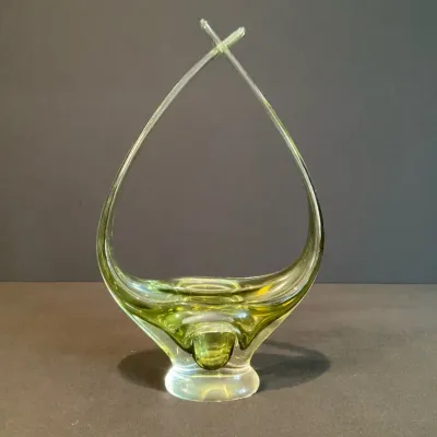 Chalet Of Canada Olive Green Glass Basket Vase