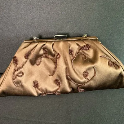 Inge Christopher Brown Satin Clutch 