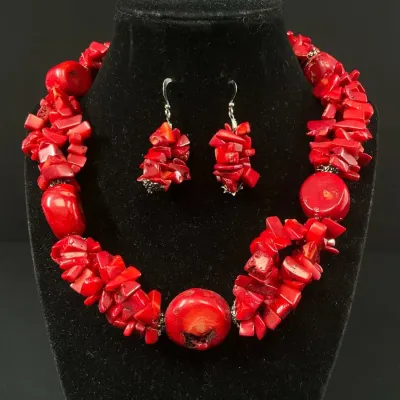 Coral Necklace And Matching Earrings