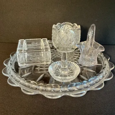 Clear Cut Glass Vanity Tray And Accessories 