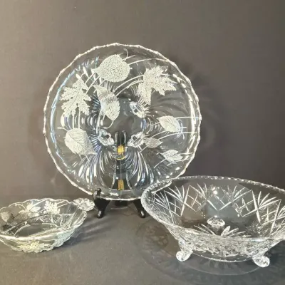 Silver Overlay Glass Serving Pieces 
