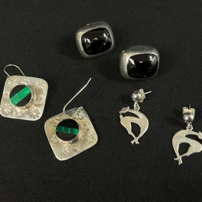 Sterling Silver And Onyx Earrings*