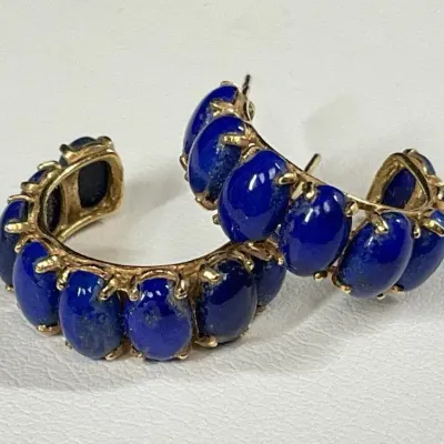 14K And Lapis Lazuli Half Hoop Earrings*