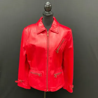 Valerie Stevens Red Leather Moto Jacket