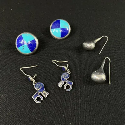 Sterling Silver Lapis And Turquoise Earrings*
