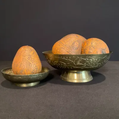 Handcrafted Peruvian Decorated Gourds And Brass Bowls