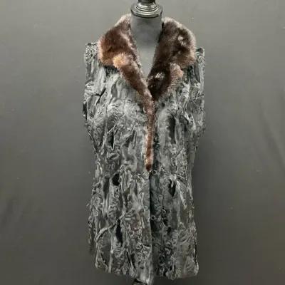 Persian Lamb Sleeveless Vest with Mink Collar