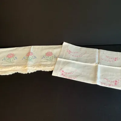 Hand Embroidered Pillowcases And Table Runner 