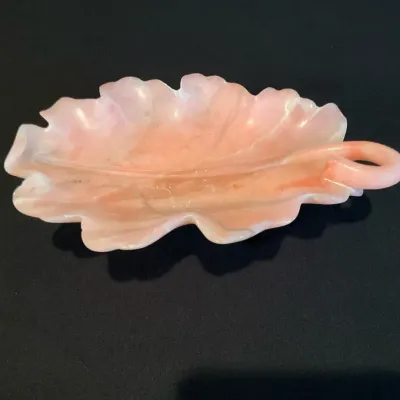 Italian Pink Alabaster Leaf-Shaped Dish