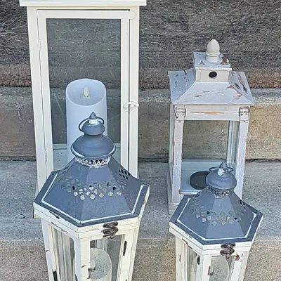 Distressed White Wooden Decorative Candle Lantern 
