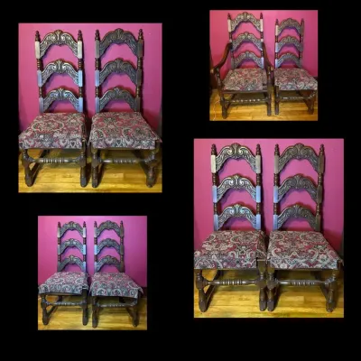 Vintage/Antique Grand Rapids Bookcase And Chair Co. High Back Carved Wooden Dining Chairs: 8pcs