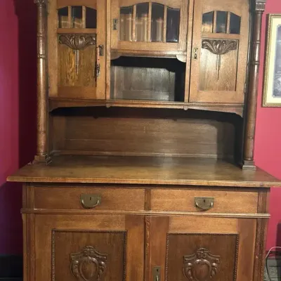 Large Wooden 2-pc Hutch/Buffet With Key