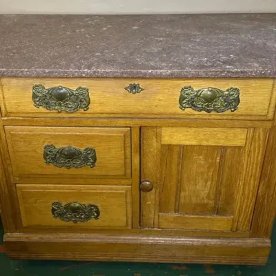 Antique/Vintage Victorian Oak Marble Top Wash Stand