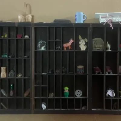 Vintage Printer's Tray Shelf & Knick Knacks