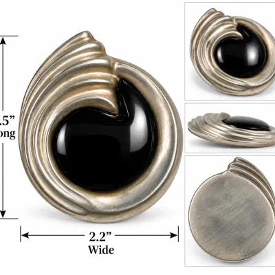 Vintage Mexican Sterling Silver Onyx Brooch Signed TP-121 925 33 Grams 2.5” 
