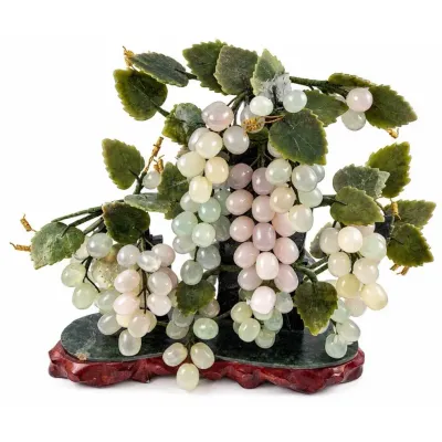 Antique *Jade Leaf* Bonsai Tree With Stone Grapes And Leafs 12”x12” 