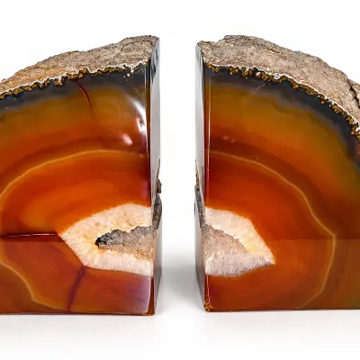 Pair of Large Beautiful Carnelian Agate Geode Bookends 