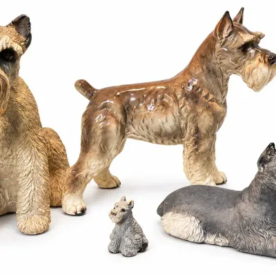 Schnauzer Dog Figurine Collection – Sandicast, Universal & The Kennel Club – Vintage Lot of 4