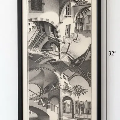 M.C. Escher Licensed Print "Up and Down" Framed 32 X 19” Poster Art