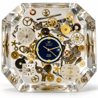 RARE Vintage "Exploding Watch" Lucite Cube Pierre Giraudon LANCO Watches ML