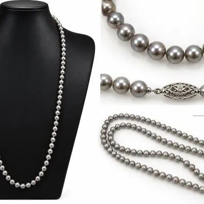 NWT Genuine Freshwater Grey Cultured Pearl Necklace 31” 6-7mm w/ Gift Box 