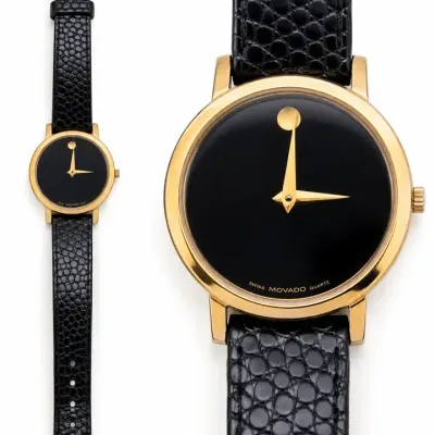Vintage Movado Ladies Swiss Quartz Watch Gold Tone Black Dial Original Movado Leather Strap