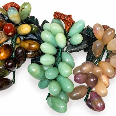 ITALIAN MCM ALABASTER MARBLE STONE CLUSTER GRAPES & LEAVES HOLLYWOOD REGENCY