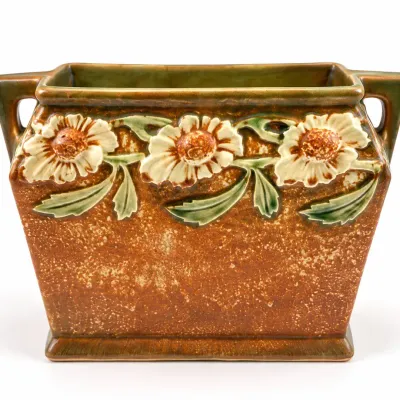 Roseville Pottery Vintage Dahlrose Vase, Shape 357-7, Brown/Green/Yellow