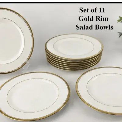 Vintage Syracuse China REGENT Ivory w/ Gold Bands 6.25” Plate ~ Set Of 11 