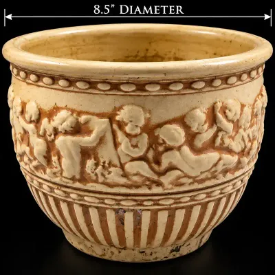 Vintage Roseville Donatello Art Pottery Cherub Relief Planter Jardiniere – 8.5” Diameter