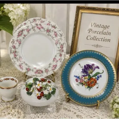 Vintage Assorted Floral China Plates Lot Spode Egg, Cottage Granny Core Shabby
