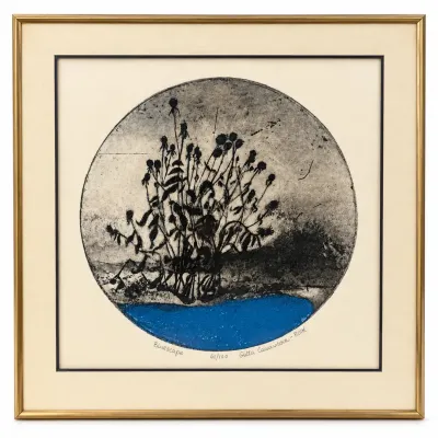 Signed Canadian Ghitta Caiserman-Roth Bluescape Framed Art 19”x19”  