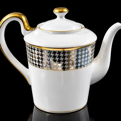 Christian Dior Pied de Poulet Platinum Fine China Teapot Houndstooth Gold Japan