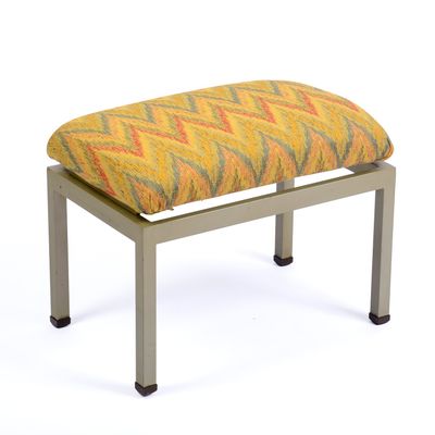 METAL FOOTSTOOL WITH NEEDLEPOINT SEAT.