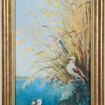 MID CENTURY PAINTING OF SEAGULLS.