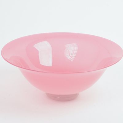STEUBEN GLASS PINK ROSALINE AND ALABASTER FOOTED BOWL