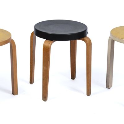 THREE MID CENTURY STOOLS.