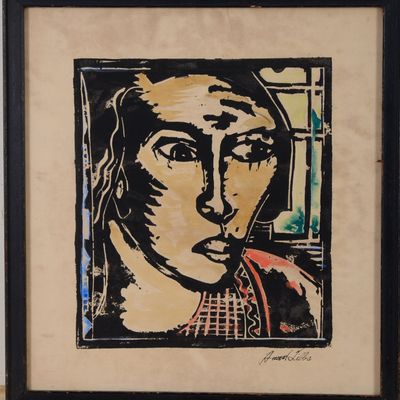 HAND COLORED WOODCUT