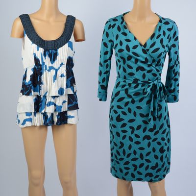 DIANE VON FURSTENBERG DRESS, 8, AND A TORY BURCH TOP, 10.