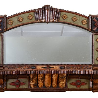 ADIRONDACK MIRROR WITH SHELF.