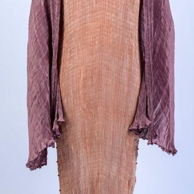 FORTUNY DELPHOS GOWN AND A SHAWL.