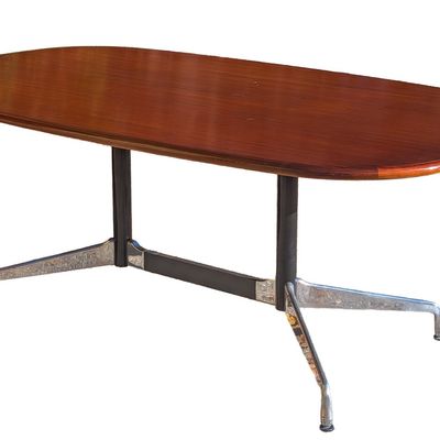 MODERN DINING TABLE WITH METAL BASE.