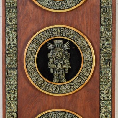 STONE AND WOOD WALL PLAQUE.