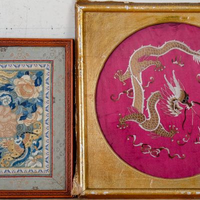 TWO FRAMED CHINESE EMBROIDERED PANELS.