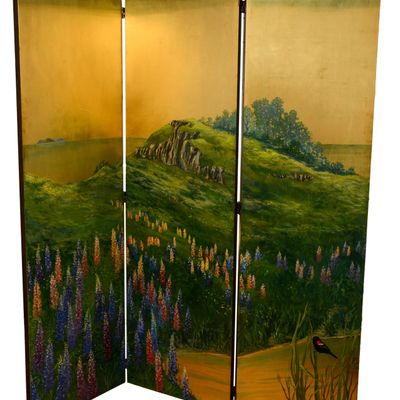 JOHN SQUADRA (B. 1932). PAINTED SCREEN WITH BLACKBIRD.
