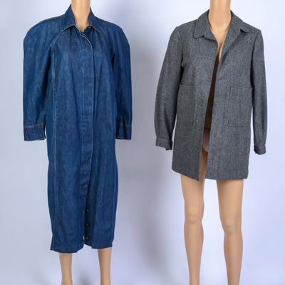 NORMA KAMALI DENIM DRESS AND THE BEENE BAG BLAZER, SIZE S.