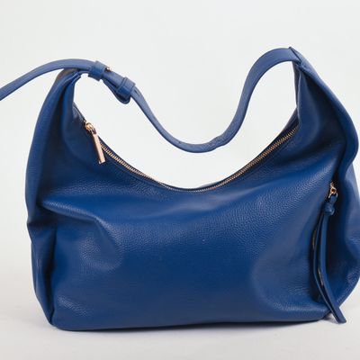 TOTE LE MONDE BLUE LEATHER HANDBAG.