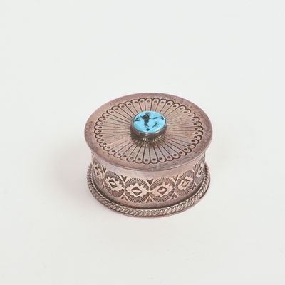 NAVAJO STERLING AND TURQUOISE BOX.